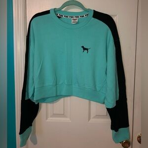 Victoria’s Secret PINK Cropped Sweatshirt, Size: L, Color: Bright Teal/Black